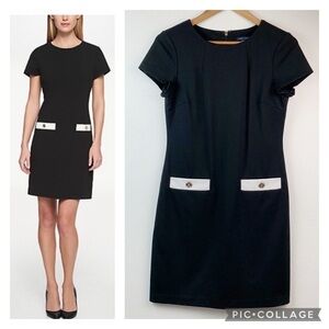 Tommy Hilfiger Essential pocket dress black stretch knit fitted sheath EUC